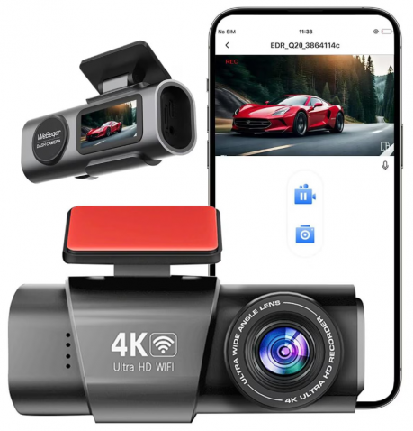 Camera Auto DVR , Camera de bord ultracompacta, FULL HD 4K, 2160P, Inregistrare in bucla, Vedere nocturna, G-Sensor, Instructiuni vocale, Unghi filmare 170°, Camera video marsarier inclusa in pachet